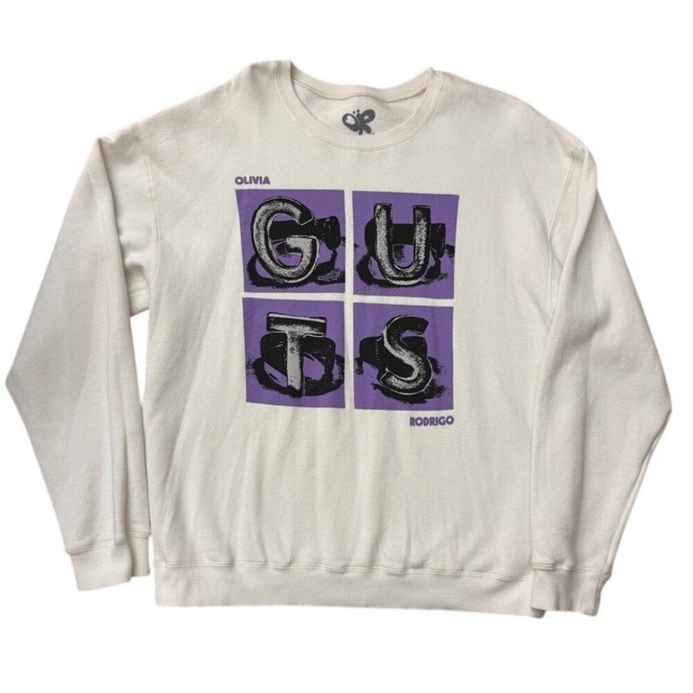 Olivia Rodrigo Guts Official white purple crewneck sweatshirt tour merch Large